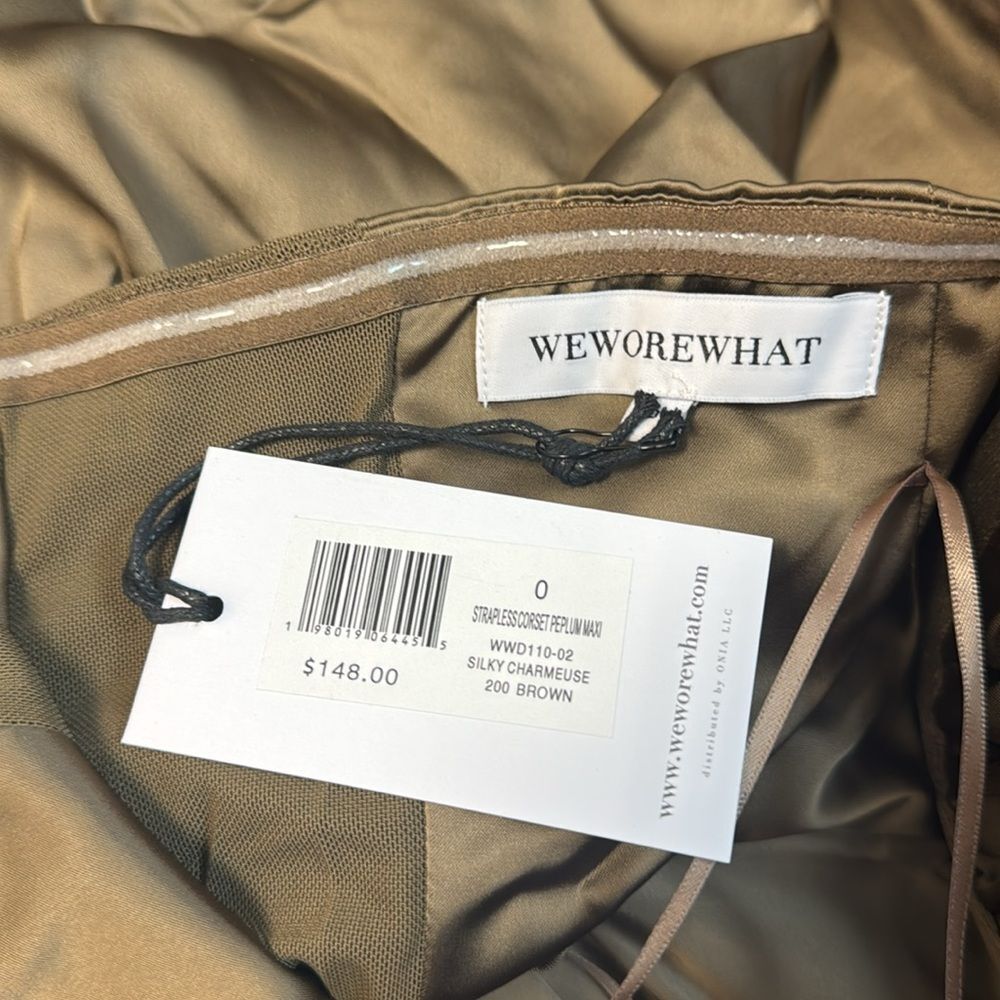 WeWoreWhat Strapless Corset Peplum Maxi Dress Brown 0 - Picture 9 of 10